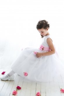 White/Pink Classy Satin with Tulle Skirt Flower Girl Dress